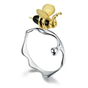 925 Sterling Silver & 18K Gold Plated Honey Drip Bumblebee Ring Size 9